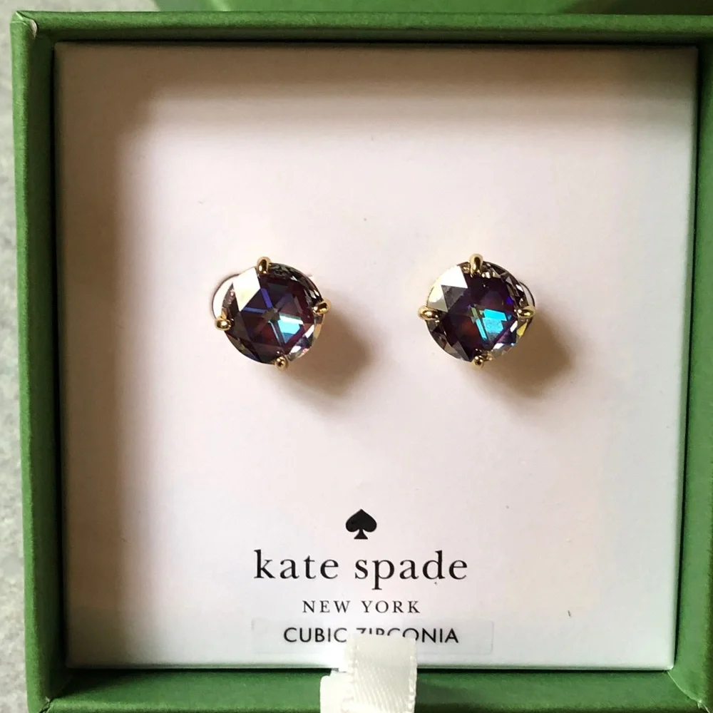 kate spade Bright Ideas Gold Tone & Iridescent Berry Round CZ Stud Earrings NIB